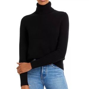 AQUA 100 Cashmere Turtleneck Sweater Black Exposed Back Seam Medium